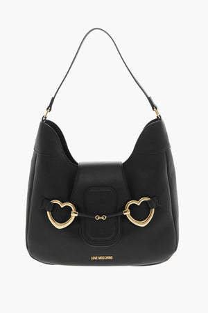  LOVE Borsa Hobo in Ecopelle Martellata con Maxi Morsetto a Forma di Cuore 