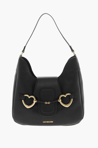 LOVE Faux Leather Hammered Hobo Bag with Maxi Heart-Shaped Clasp