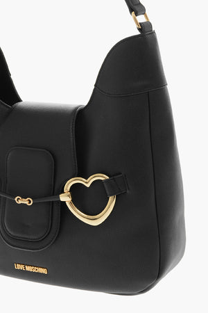  LOVE Borsa Hobo in Ecopelle Martellata con Maxi Morsetto a Forma di Cuore 