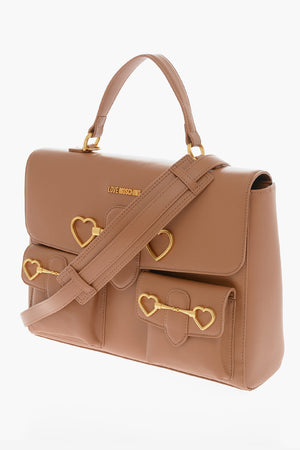 LOVE Eco-leather Handbag with Front Pockets and Clasp
