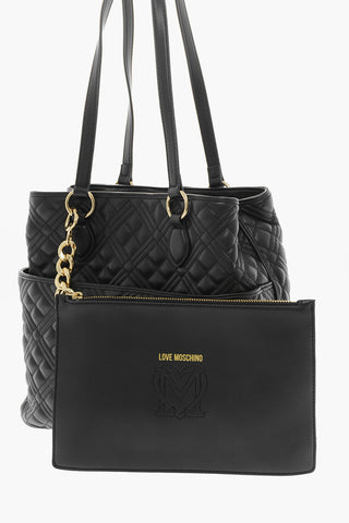 LOVE Quilted Faux Leather Tote Bag with Matching Pouch