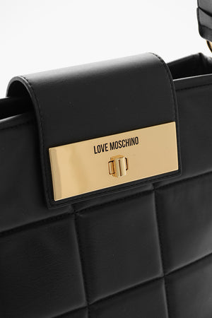 LOVE Quilted Faux Leather Shoulder Bag with Turn-Lock Closure