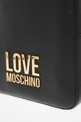 LOVE Faux Leather Backpack With Golden Embossed Maxi Logo Front