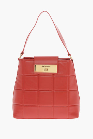 LOVE Quilted Faux Leather Shoulder Bag with Turn Lock Closure
