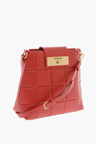 LOVE Quilted Faux Leather Shoulder Bag with Turn Lock Closure