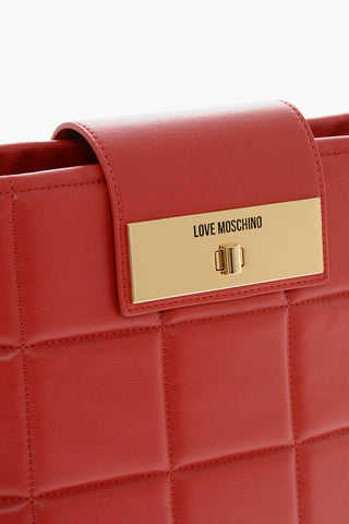 LOVE Quilted Faux Leather Shoulder Bag with Turn Lock Closure