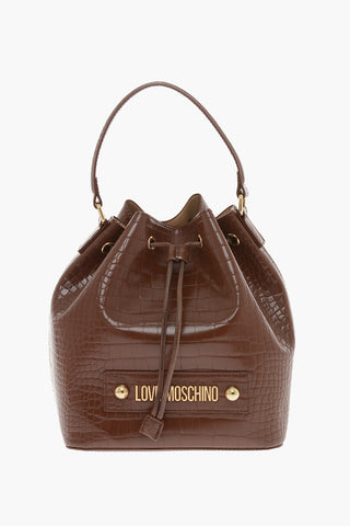 LOVE Faux Leather Crocodile-Effect Bucket Bag with Maxi Embossed Logo