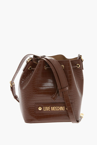 LOVE Faux Leather Crocodile-Effect Bucket Bag with Maxi Embossed Logo