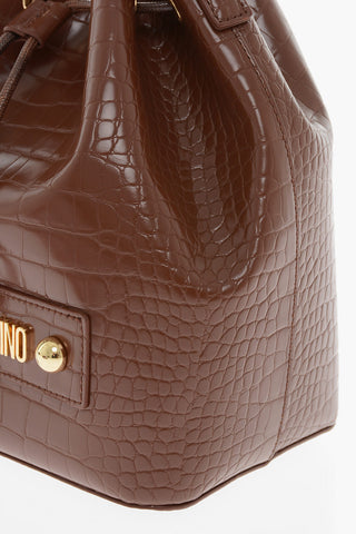 LOVE Faux Leather Crocodile-Effect Bucket Bag with Maxi Embossed Logo