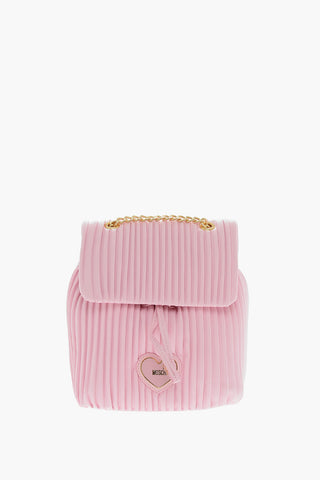 LOVE Pleated Faux Leather Backpack with Chain Shoulder Strap