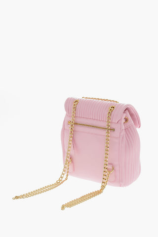 LOVE Pleated Faux Leather Backpack with Chain Shoulder Strap