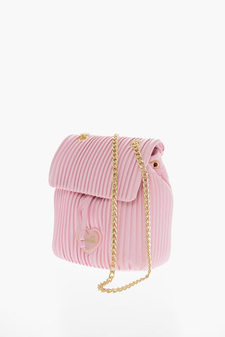 LOVE Pleated Faux Leather Backpack with Chain Shoulder Strap
