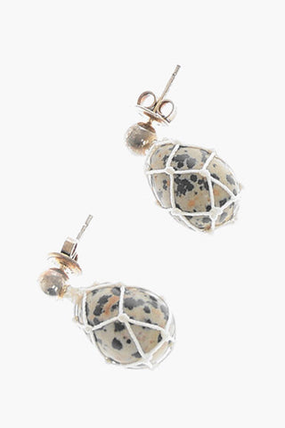 Dalmatian-stone Drop-shaped Earrings with Net Detailing