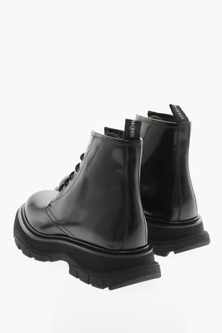Brushed Leather SHINY LIQUID Lace-Up Combat Booties