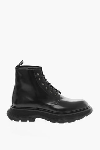 Brushed Leather SHINY LIQUID Lace-Up Combat Booties