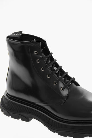 Brushed Leather SHINY LIQUID Lace-Up Combat Booties