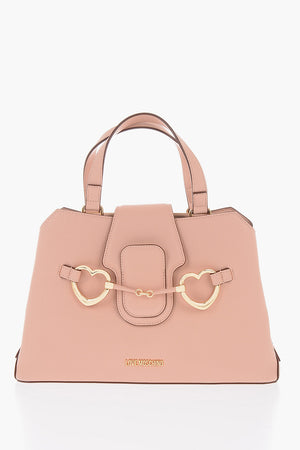 LOVE Borsa Tote in Ecopelle Martellata con Maxi Morsetto Dorato a Forma di Cuore
