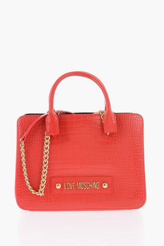 LOVE Borsa in Pelle Vegan Effetto Coccodrillo con Decorazione Catena Dorata