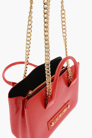 LOVE Borsa in Pelle Vegan Effetto Coccodrillo con Decorazione Catena Dorata