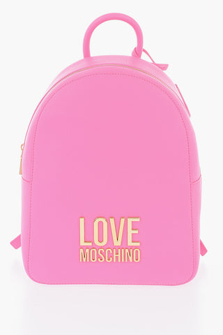 LOVE Solid Color Faux Leather Backpack with Golden Details