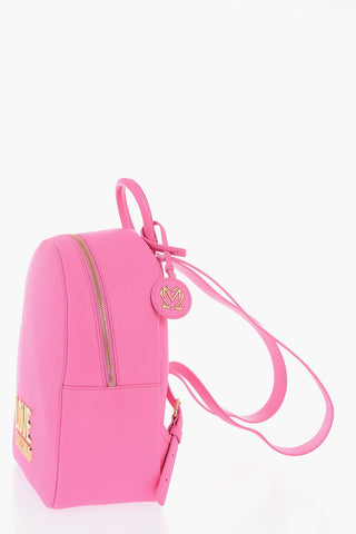 LOVE Solid Color Faux Leather Backpack with Golden Details