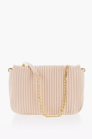 LOVE Plissierte Schultertasche aus Kunstleder mit goldener Kette