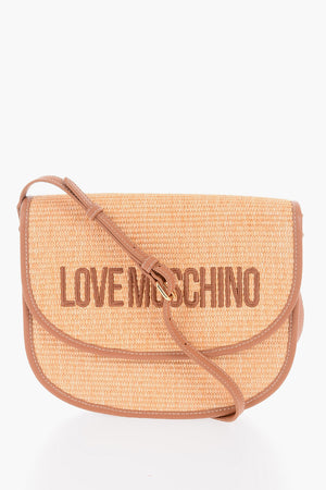 LOVE Borsa  a Tracolla in Raffia con Rifiniture in Ecopellle