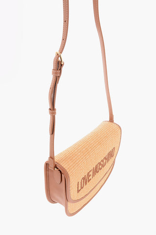 LOVE Raffia Shoulder Bag with Faux Leather Trims