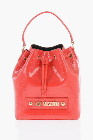 LOVE Faux Leather Crocodile Effect Bucket Bag with Embossed Maxi Logo