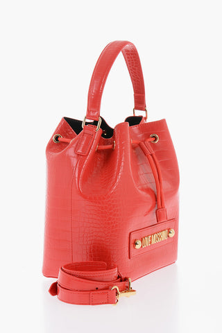 LOVE Faux Leather Crocodile Effect Bucket Bag with Embossed Maxi Logo