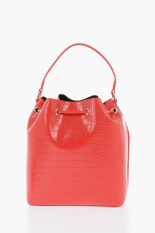 LOVE Faux Leather Crocodile Effect Bucket Bag with Embossed Maxi Logo