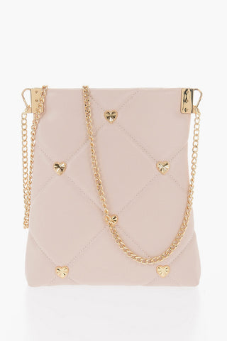 LOVE Borsa a Tracolla in Ecopelle Trapuntata con Borchie Gioiello a Forma di Cuore