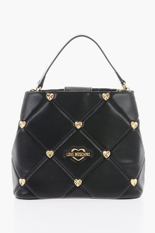 LOVE Faux Leather Handle Bag with All-Over with Golden Hearts 