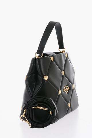 LOVE Faux Leather Handle Bag with All-Over with Golden Hearts 