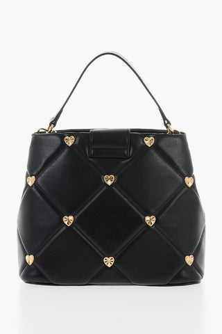 LOVE Faux Leather Handle Bag with All-Over with Golden Hearts 