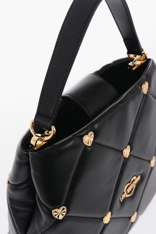 LOVE Faux Leather Handle Bag with All-Over with Golden Hearts 