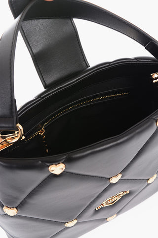 LOVE Faux Leather Handle Bag with All-Over with Golden Hearts 