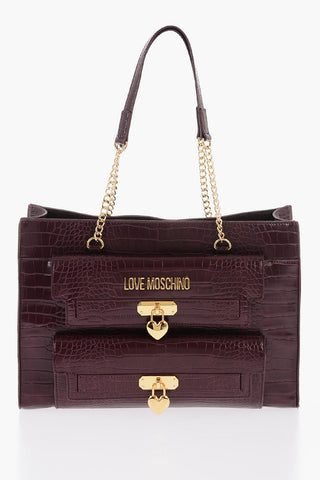 LOVE Crocodile Effect Faux Leather Tote Bag with Double External Pocket