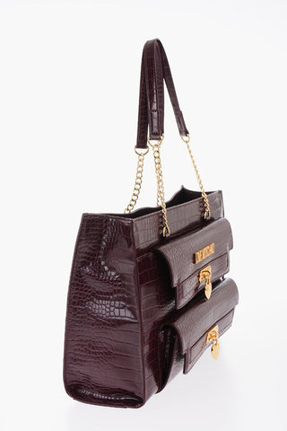 LOVE Crocodile Effect Faux Leather Tote Bag with Double External Pocket