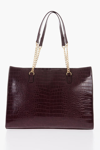 LOVE Crocodile Effect Faux Leather Tote Bag with Double External Pocket