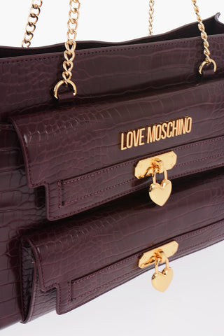 LOVE Crocodile Effect Faux Leather Tote Bag with Double External Pocket