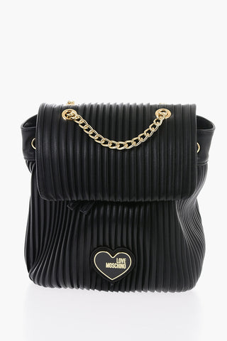LOVE Pleated Faux Leather Backpack with Golden Chain Shoulder Strap