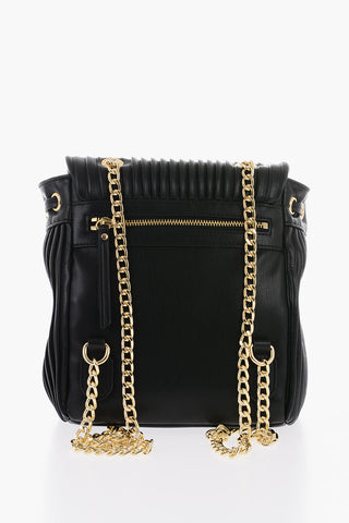 LOVE Pleated Faux Leather Backpack with Golden Chain Shoulder Strap
