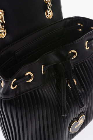 LOVE Pleated Faux Leather Backpack with Golden Chain Shoulder Strap