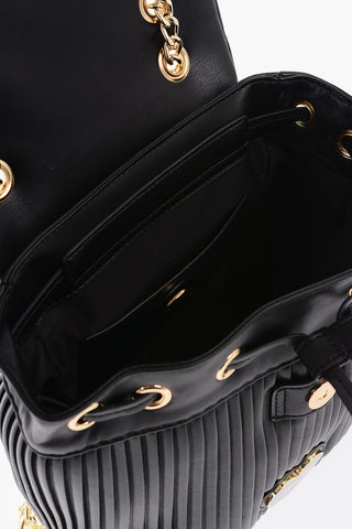 LOVE Pleated Faux Leather Backpack with Golden Chain Shoulder Strap