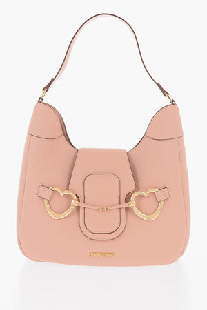 LOVE Borsa Hobo in Ecopelle Martellata con Maxi Morsetto a Forma di Cuore
