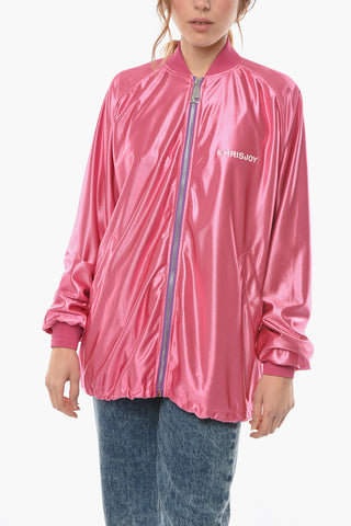 Zip Closure Satin Sweatshirt