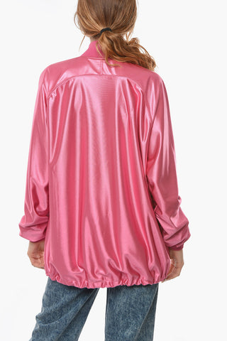 Zip Closure Satin Sweatshirt