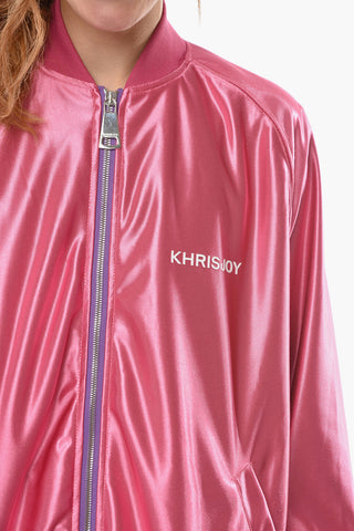Zip Closure Satin Sweatshirt