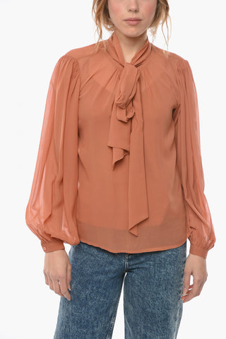 Silk Chiffon Tie Neck Blouse